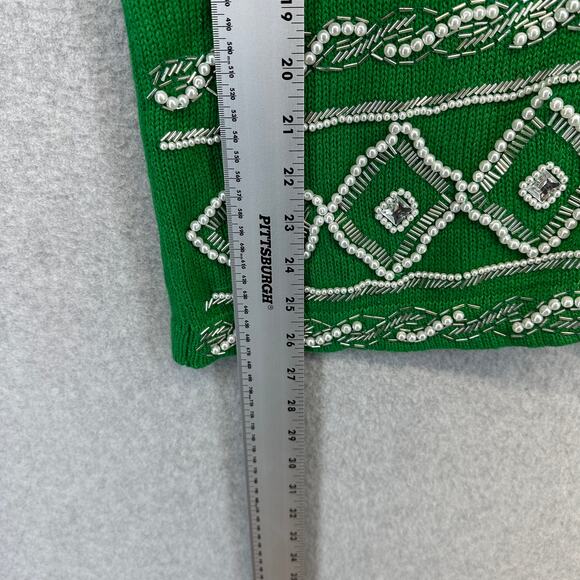 Cervelle Sweater Womens Size S Green Ramie Blend Beaded Embellished Button Front - Picture 12 of 15